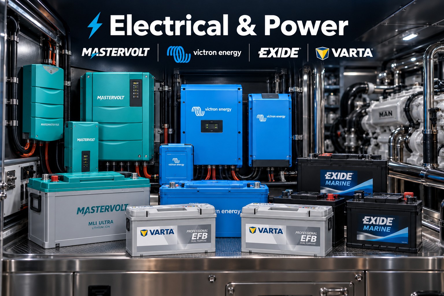 Electrical and power systems from Mastervolt, Victron Energy, Exide and VARTA